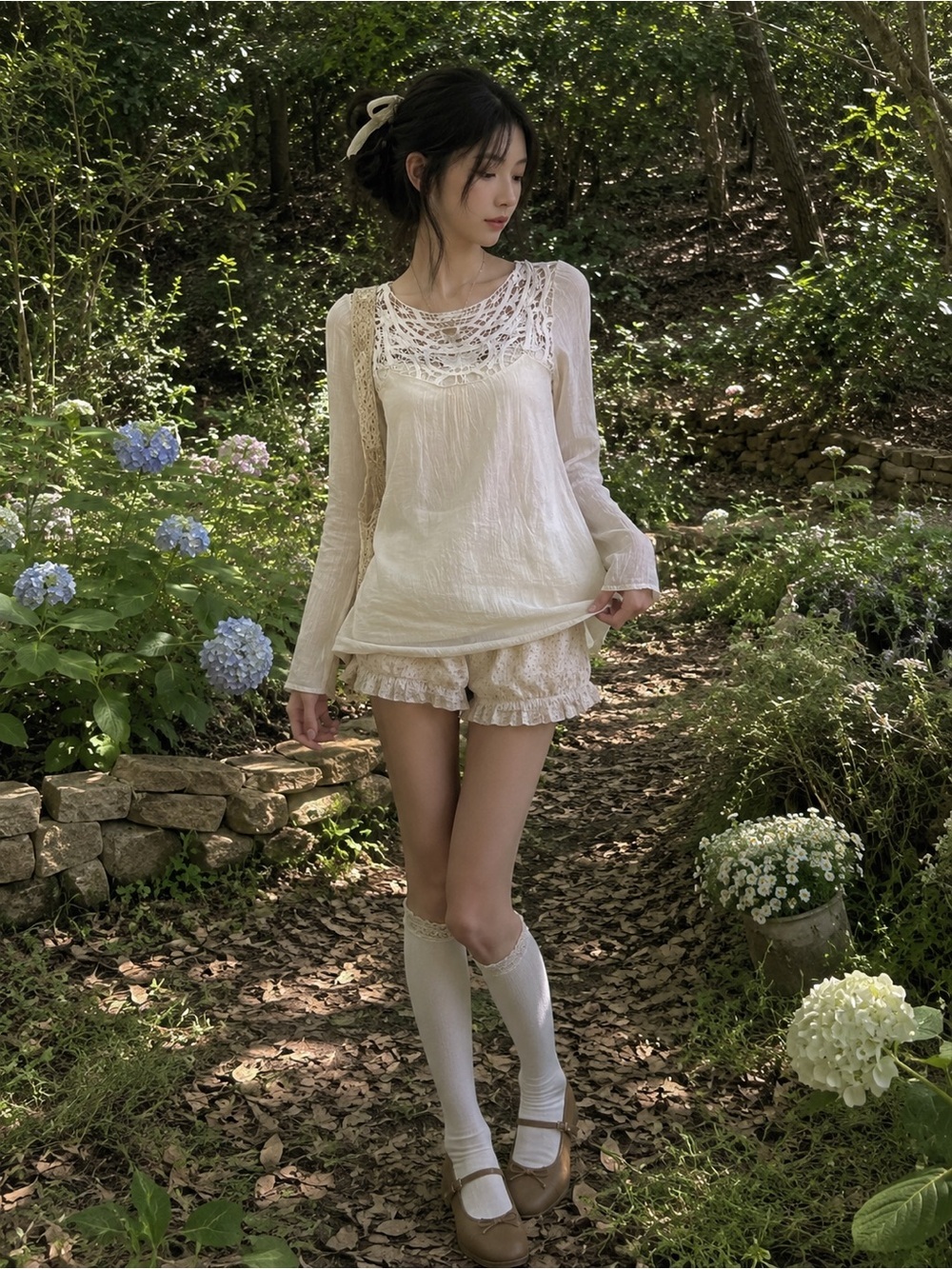 Mine women’s white bohemian crinkle crochet lace yoke tunic dress